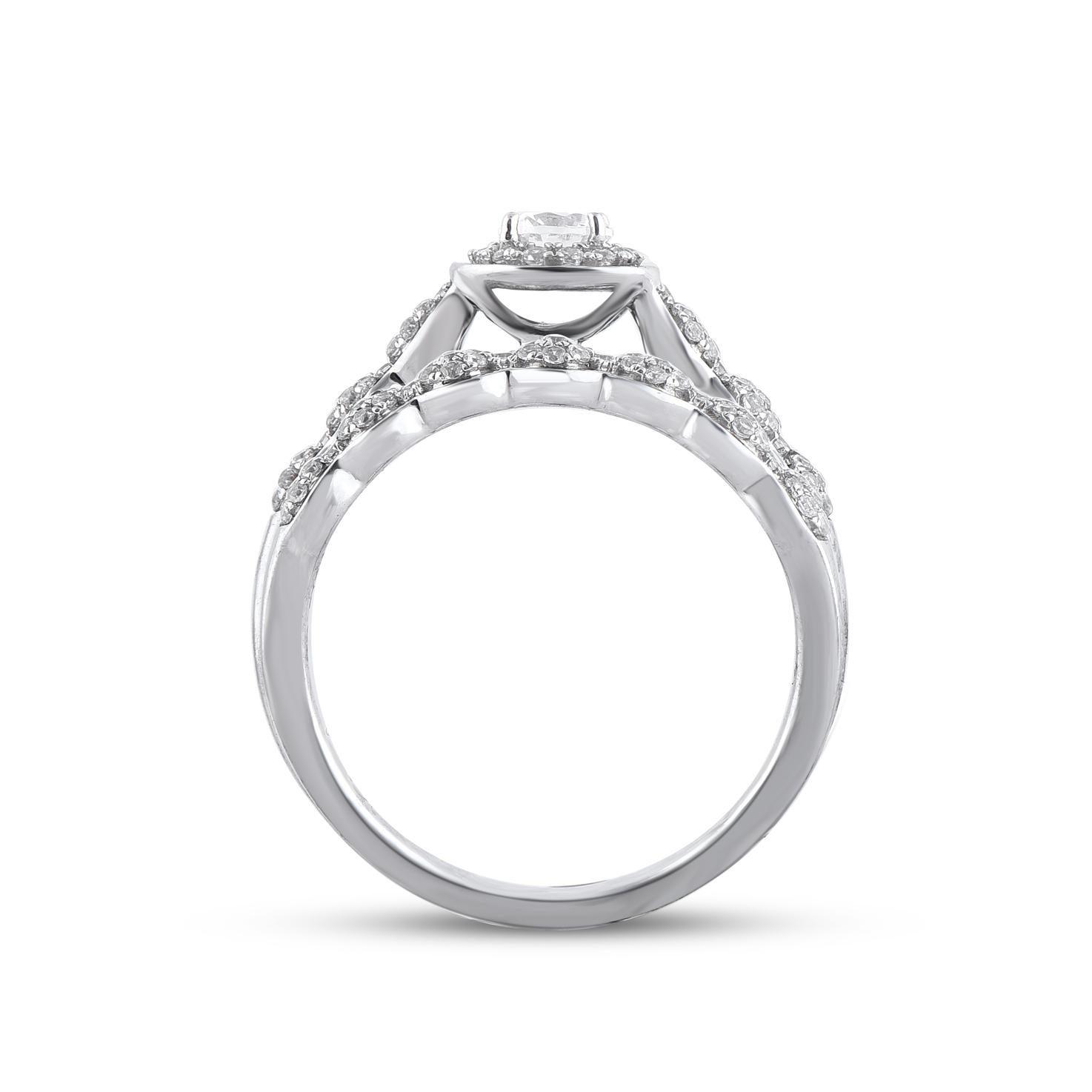 TJD 0,66 Carati Diamante Taglio Rotondo 14KT Oro Bianco Stile Anello Nuziale Vintage In condizioni Nuovo in vendita a New York, NY