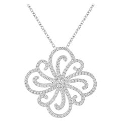TJD 0.66 Carat Round Diamond 18 Karat White Gold Designer Floral Diamond Pendant