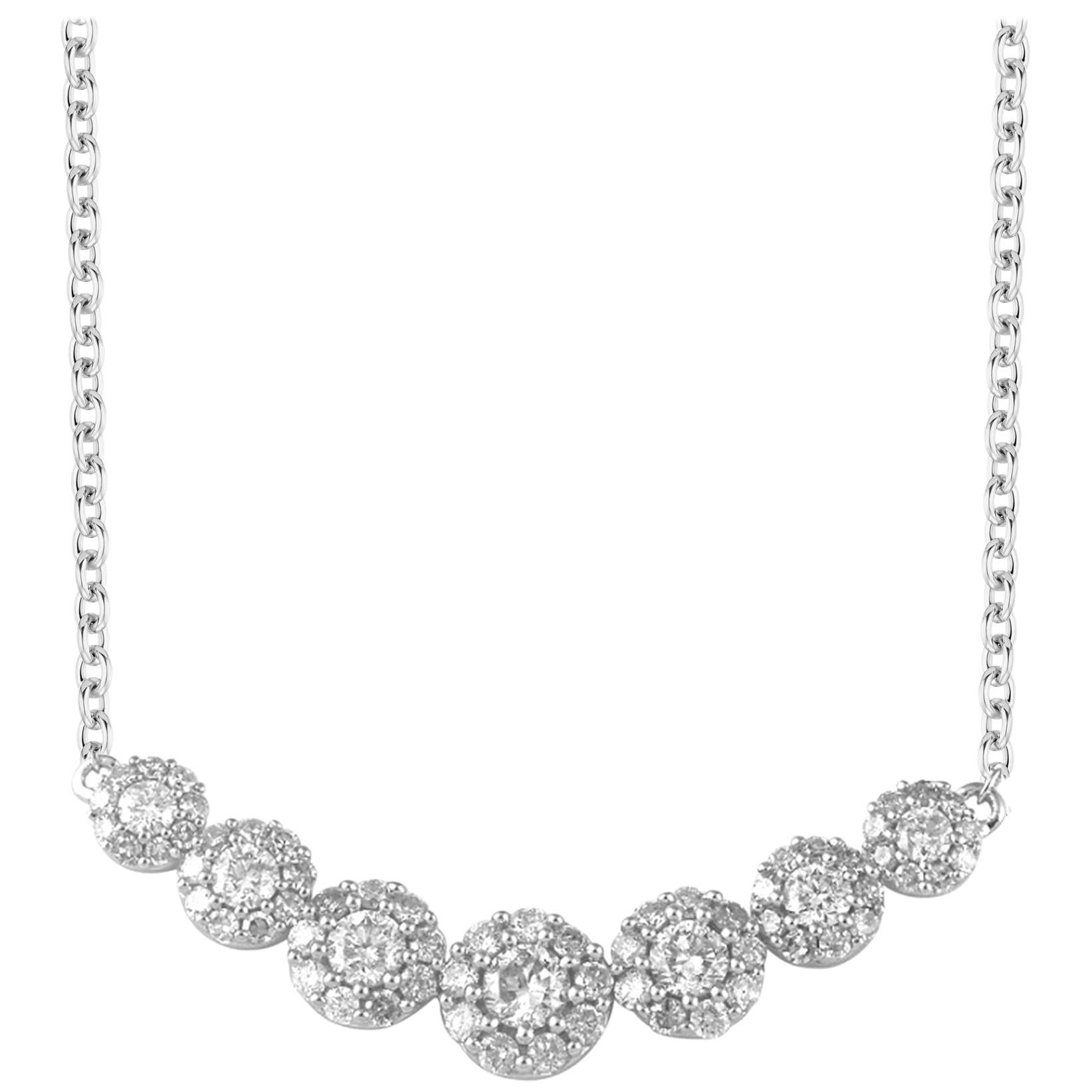 TJD Collier grappe de sept pierres en or blanc 18 carats avec diamants ronds de 0,66 carat