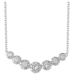 TJD 0,66 Karat runder Diamant 18 Karat Weißgold Sieben-Stein-Cluster-Halskette