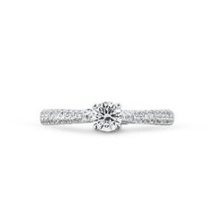 TJD 0.66 Carat Round Diamond 18K White Gold Engagement Ring with Shoulder Stones