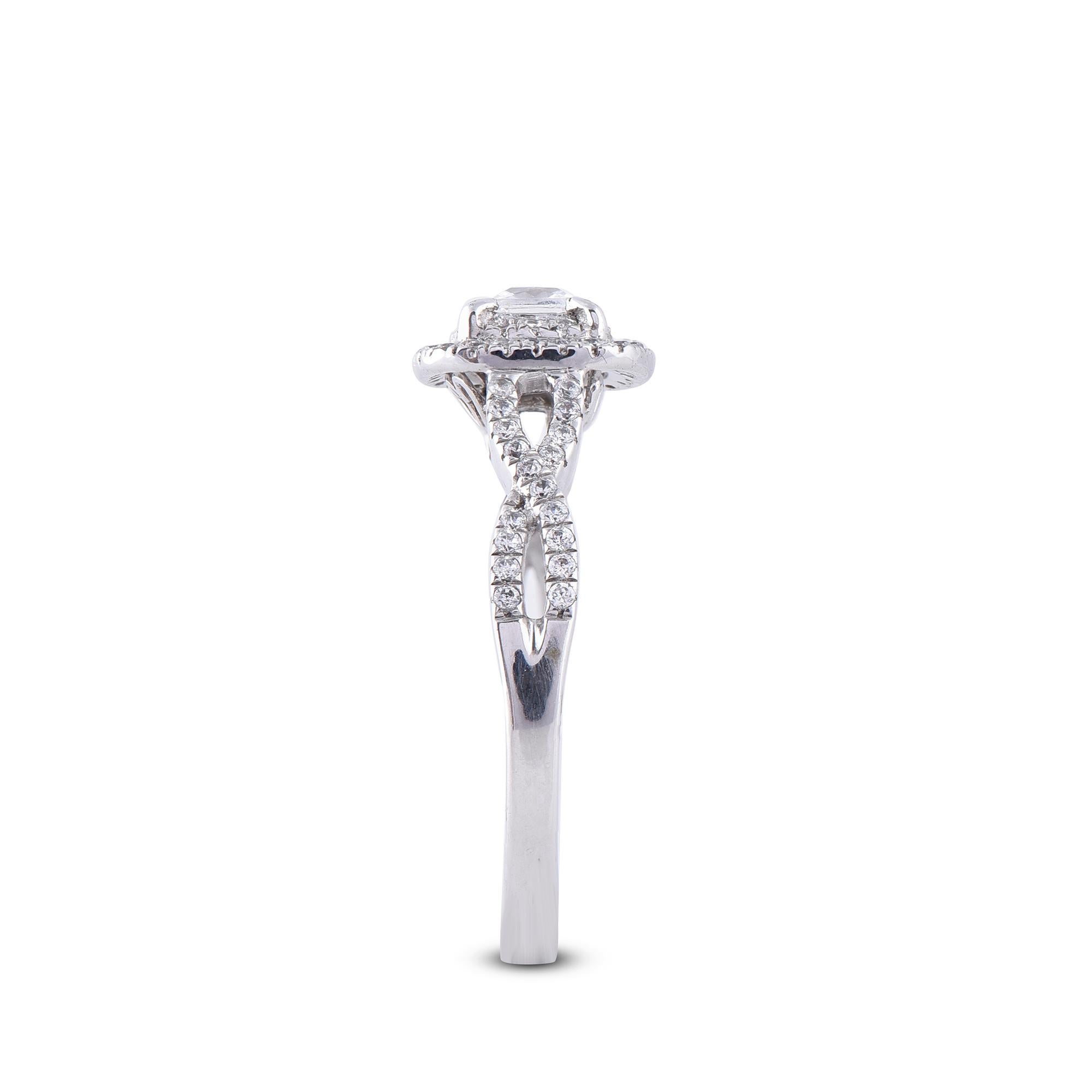 TJD 0.66Ct Princesse/runder Diamant 18Kt WG Quadratisch Doppeltes Gestell Verdrehter Schaft Ring im Zustand „Neu“ im Angebot in New York, NY