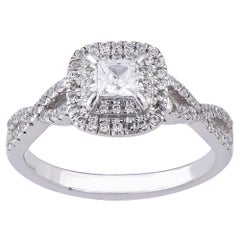 TJD 0.66Ct Princess/Round Diamond 18Kt WG Square Double Frame Twisted Shank Ring