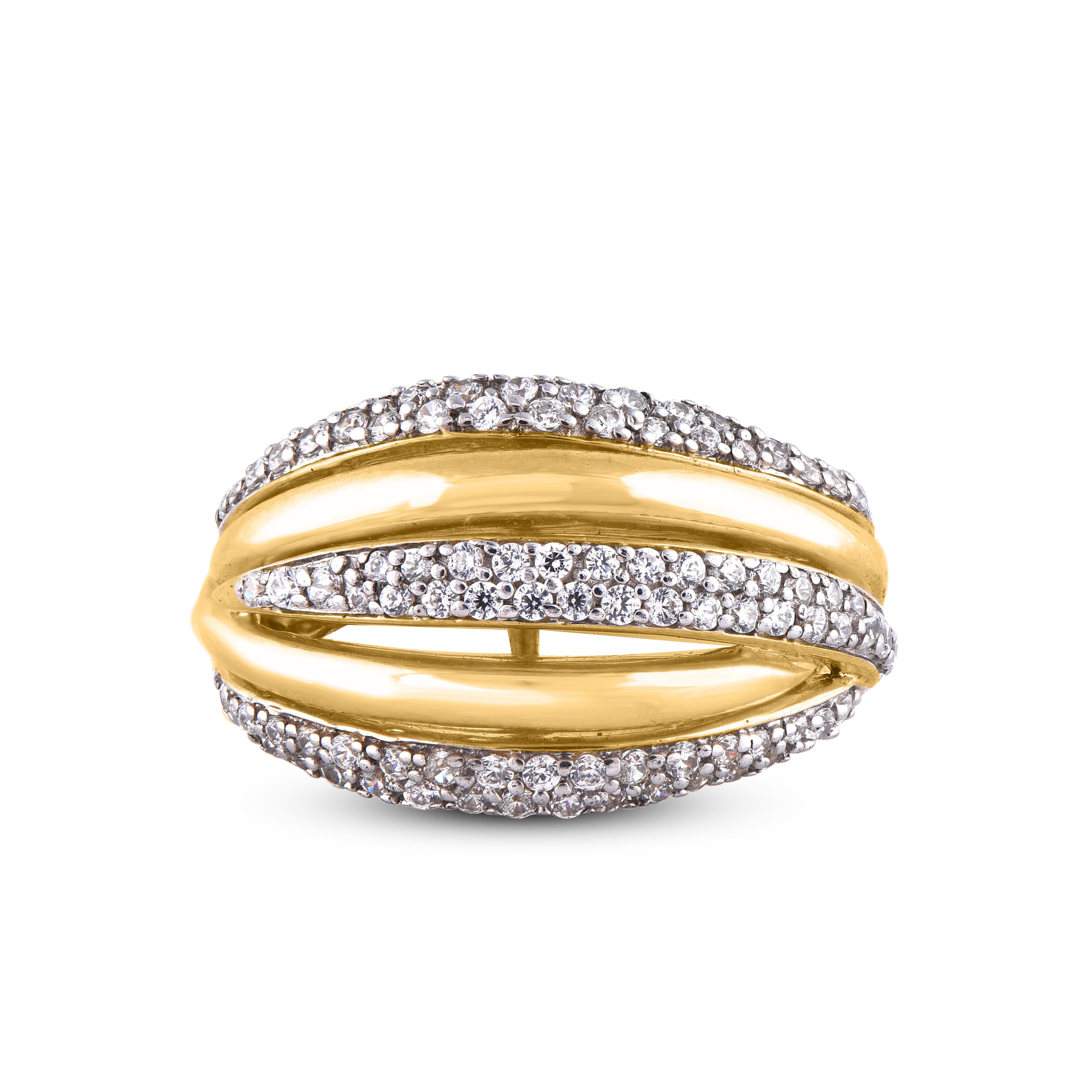 Art Deco TJD 0.67 Carat Round Diamond 14 Karat Yellow Gold Done Shape Wedding Band Ring For Sale