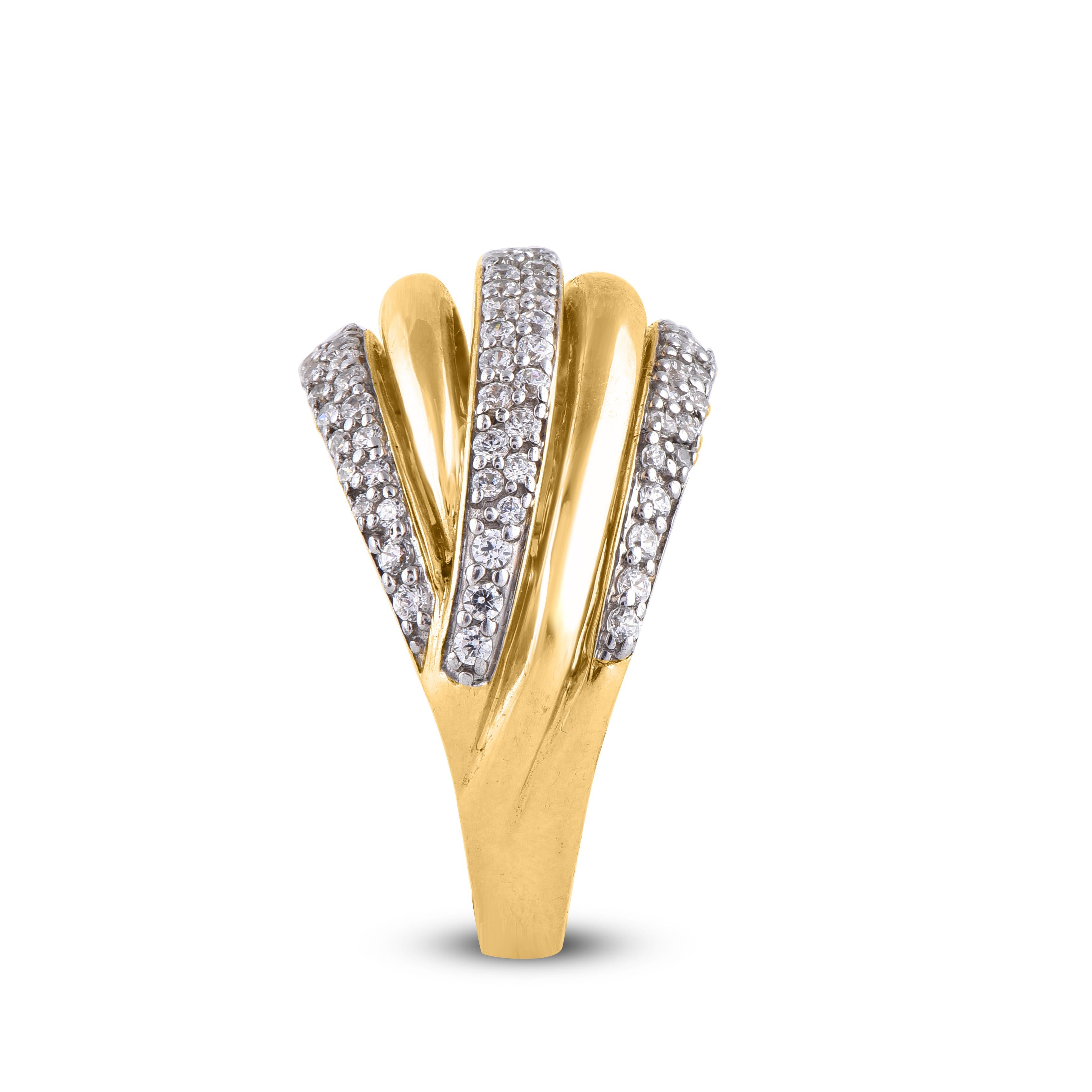 Round Cut TJD 0.67 Carat Round Diamond 14 Karat Yellow Gold Done Shape Wedding Band Ring For Sale