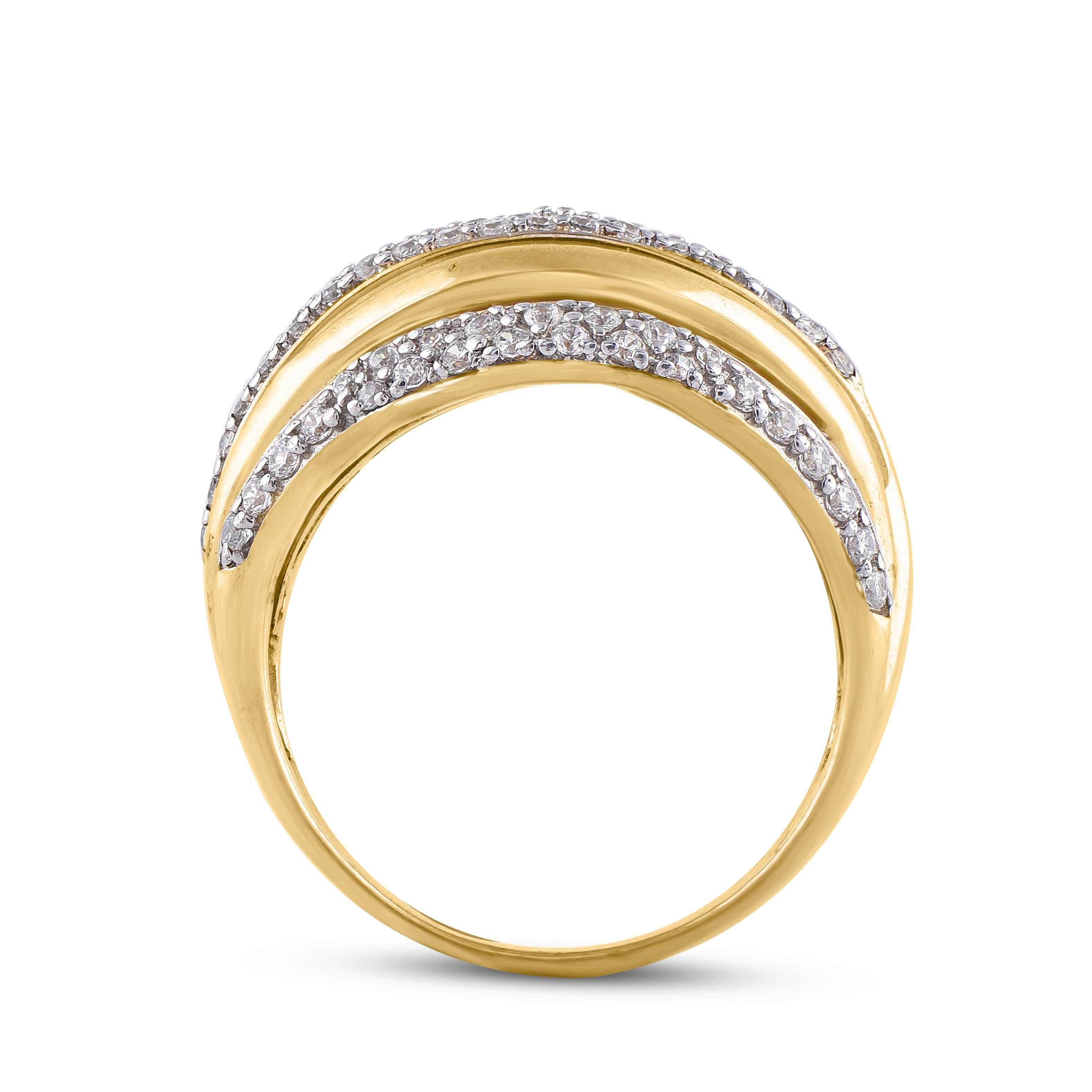 Women's TJD 0.67 Carat Round Diamond 14 Karat Yellow Gold Done Shape Wedding Band Ring For Sale