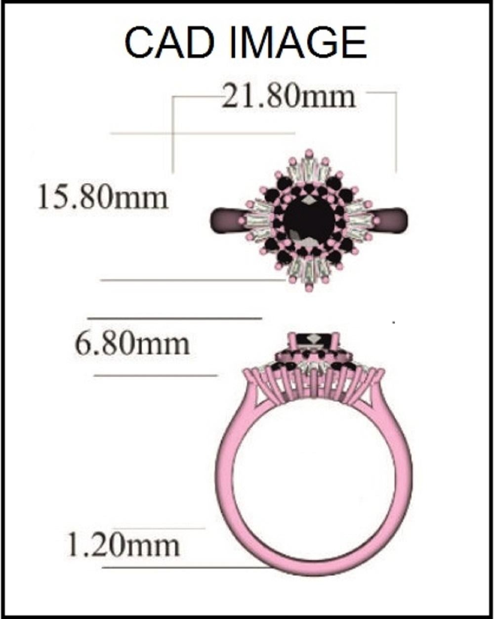 This ring dazzles with diamond and blue sapphire. Decorated with shimmering 23 round, 12 baguette-cut diamonds and 1 blue sapphire set in micro prong, channel and prong setting. We only use 100% natural and conflict free diamonds which sparkles in