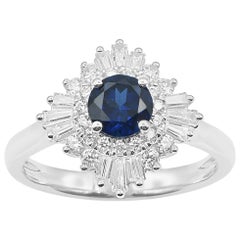 TJD 0.70 Carat Natural Blue Sapphire and Diamond 14 Karat Gold Ballerina Ring