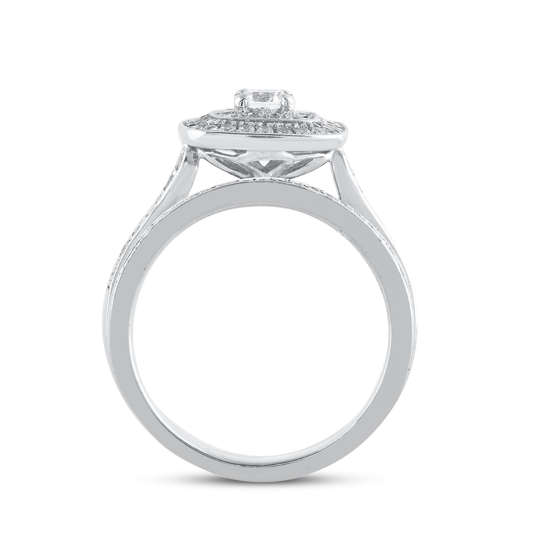 Women's TJD 0.70 Carat Natural Round Cut Diamond 14 Karat White Gold Bridal Ring Set For Sale