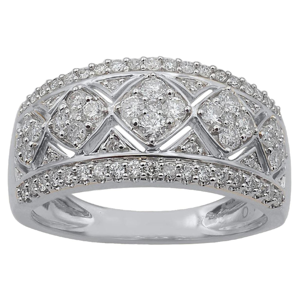 TJD 0,70 Carat Round Diamond 14 Karat White Gold Designer Wedding Band Ring