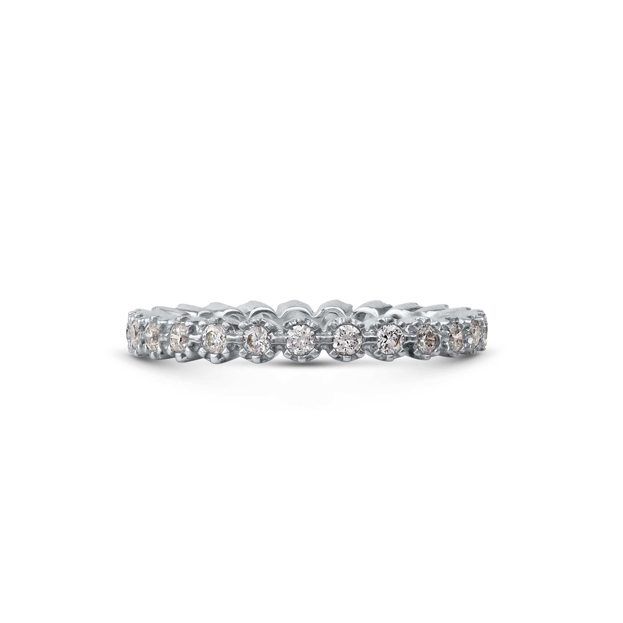 Modern TJD 0.70 Carat Round Diamond 18 Karat White Gold Full Classic Eternity Ring For Sale