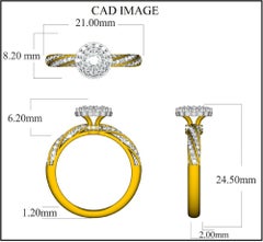 TJD 0.70 Carat Round Diamond 18K Yellow Gold Spiral Double Halo Engagement Ring