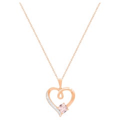 TJD 0.70 CT Diamante Natural y Morganita Collar Colgante Corazón Oro Rosa 14KT