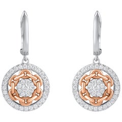 TJD Boucles d'oreilles circulaires vintage à maillons en or bicolore 18 carats avec diamants de 0,65 carat