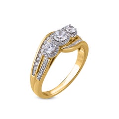 TJD 0.75 Carat 3 Stone Diamond 18 Karat Yellow Gold Bridal Fashion Wedding Ring