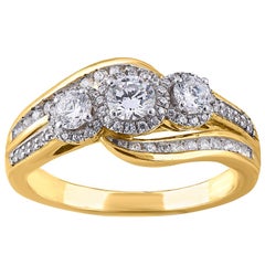 TJD 0,75 Karat 3 Stein Diamant 18 Karat Gelbgold Brautmoden-Ehering