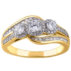 TJD 0.75 Carat 3 Stone Diamond 18 Karat Yellow Gold Bridal Fashion Wedding Ring