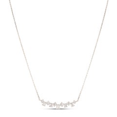 TJD 0.75 Carat Alternating Round and Baguette Diamond 18KT White Gold Necklace