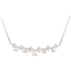 TJD 0.75 Carat Alternating Round and Baguette Diamond 18KT White Gold Necklace