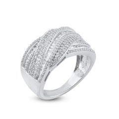 TJD 0.75 Carat Baguette and Round Diamond 14 Karat Gold Layered Criss Cross Ring