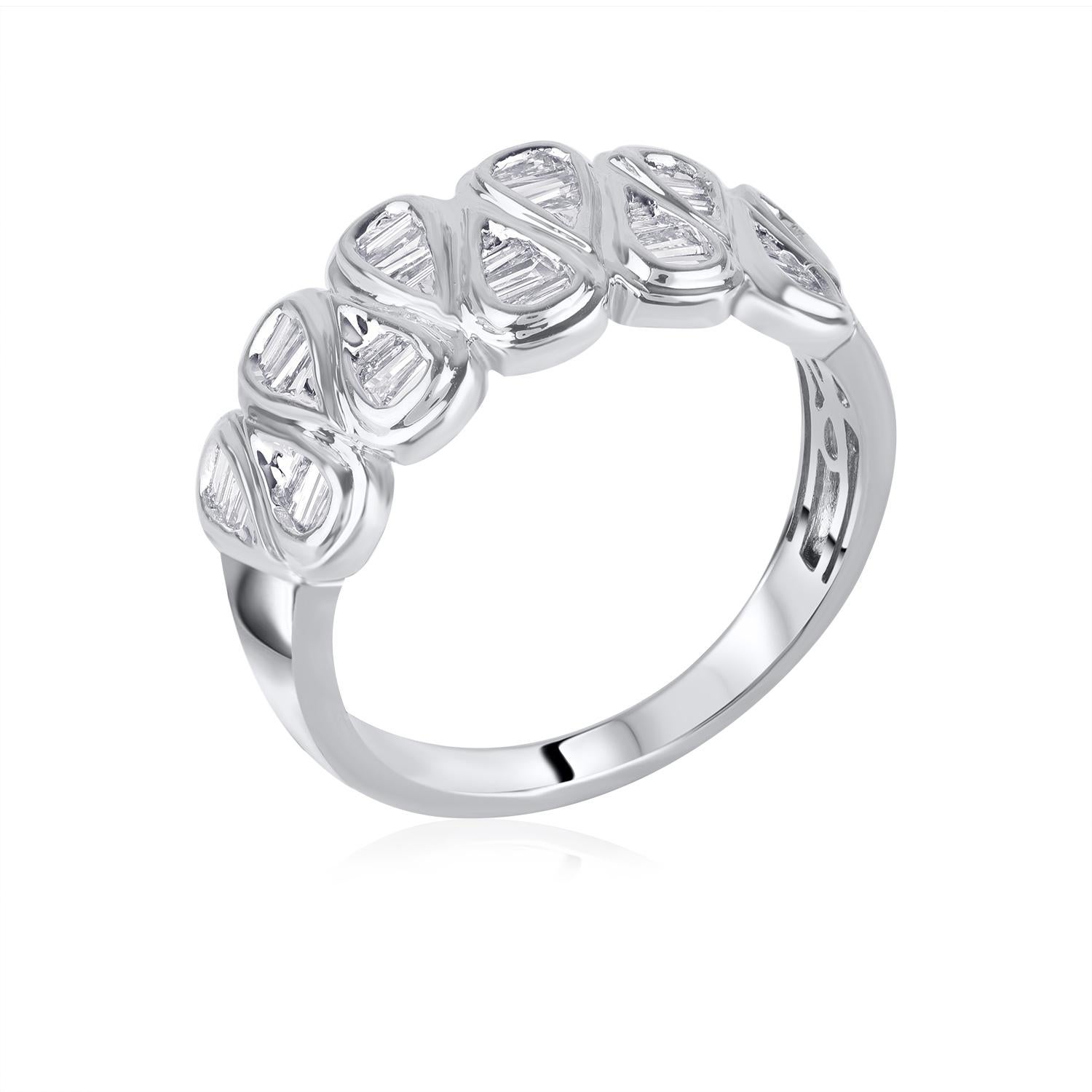 Honor your special day with this exceptional diamond band ring. This band ring features a sparkling 33 brilliant cut diamonds beautifully set in channel setting. The total diamond weight is 0.75 Carat. The diamonds are graded as H-I color and I2