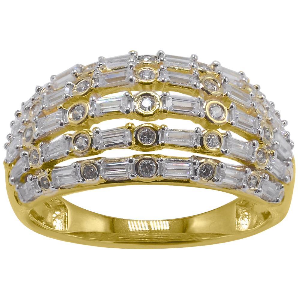TJD 0.75 Carat Baguette & Round Diamond 14K Yellow Gold Dome Shape Wedding Ring