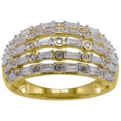 TJD 0.75 Carat Baguette & Round Diamond 14K Yellow Gold Dome Shape Wedding Ring
