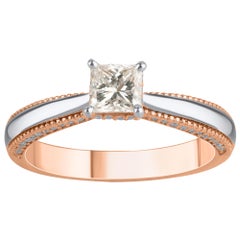 TJD 0.75 Carat Round and Princess Cut Diamond 18 Karat Two Tone Engagement Ring