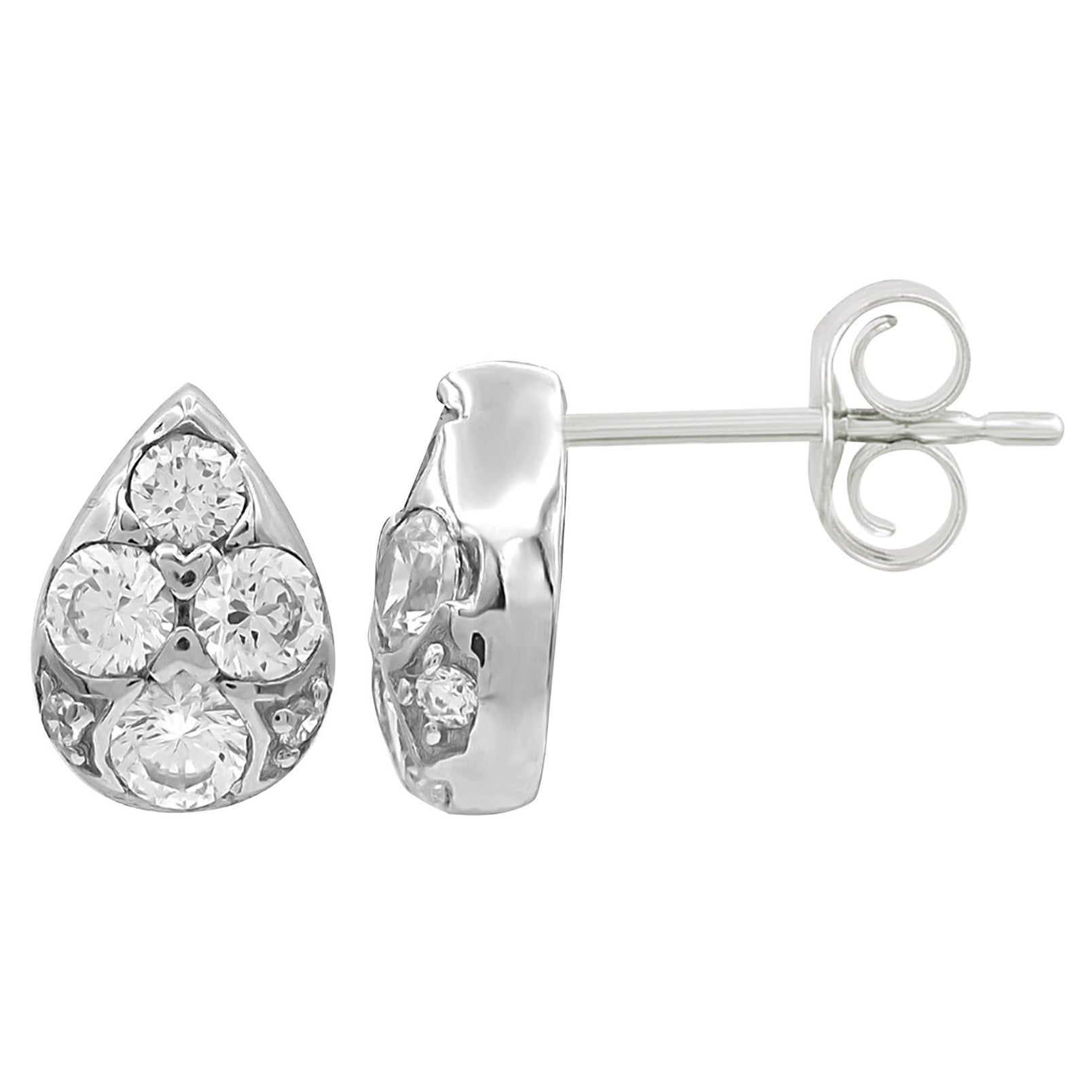 TJD 0.75 Carat Brilliant Cut 14 Karat White Gold Teardrop Diamond Stud Earrings