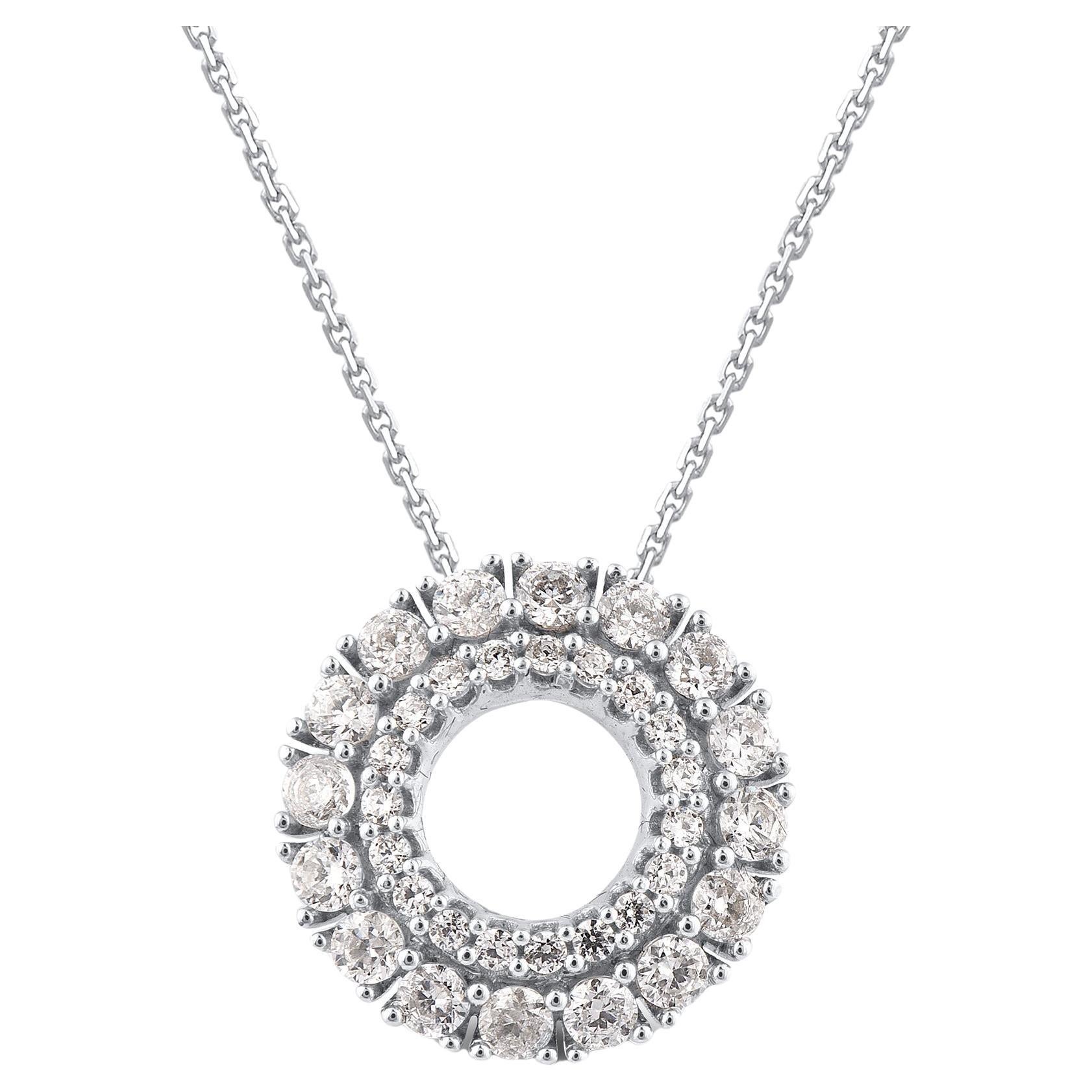 TJD 0.75 Carat Brilliant Cut Diamond 14KT Gold Eternity Circle Pendant Necklace en vente