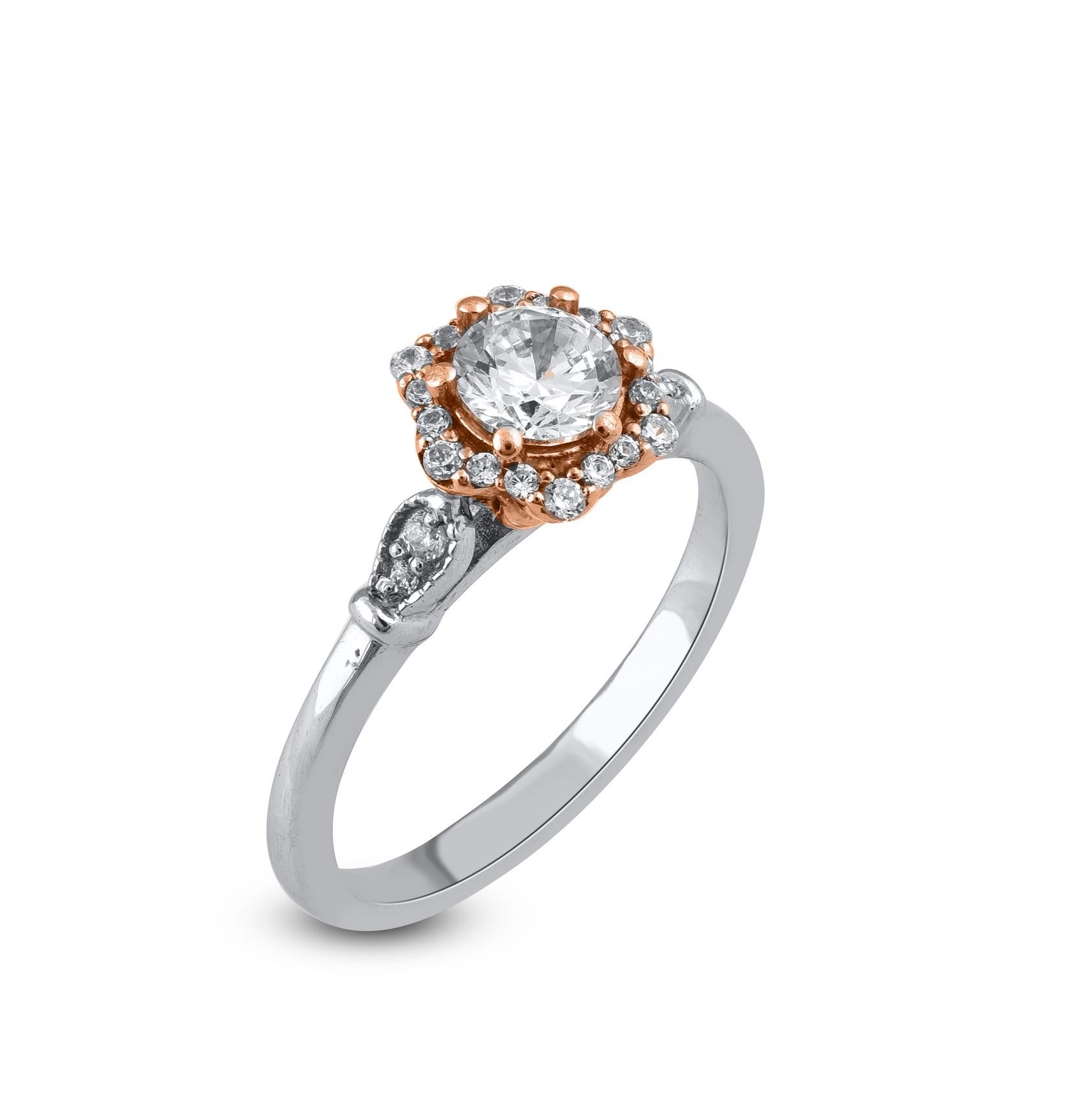 Modern TJD 0.75 Carat Brilliant Cut Diamond 14KT Gold Hexagonal Frame Engagement Ring For Sale