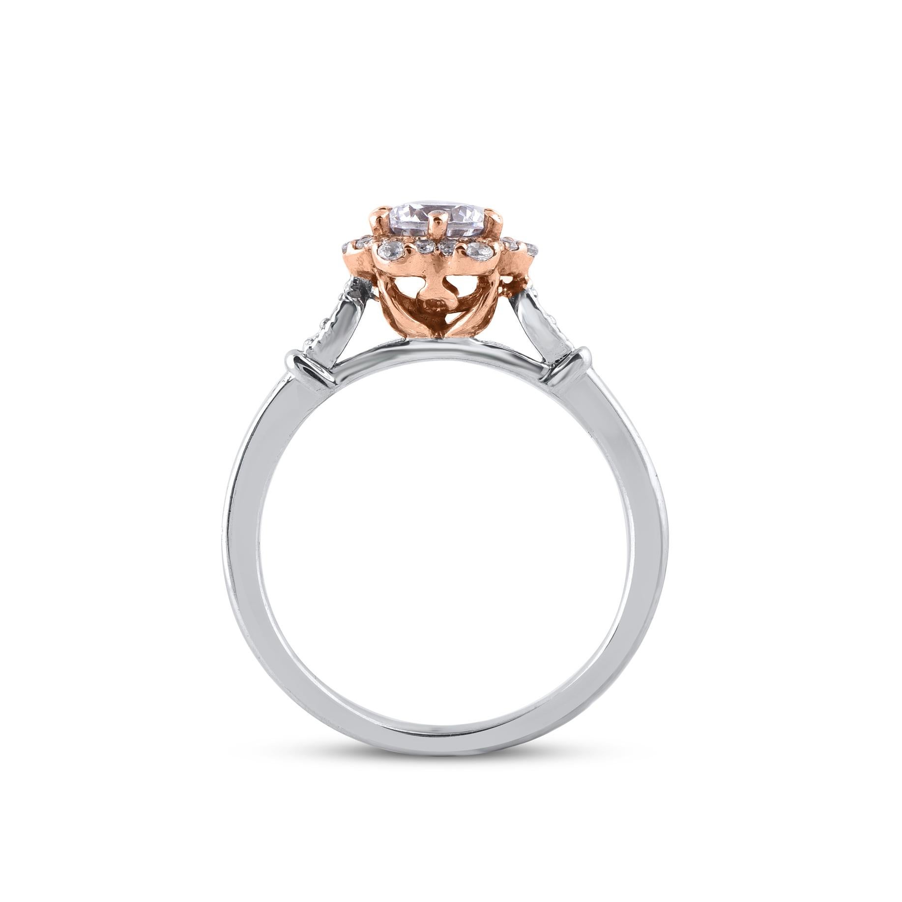 Women's TJD 0.75 Carat Brilliant Cut Diamond 14KT Gold Hexagonal Frame Engagement Ring For Sale