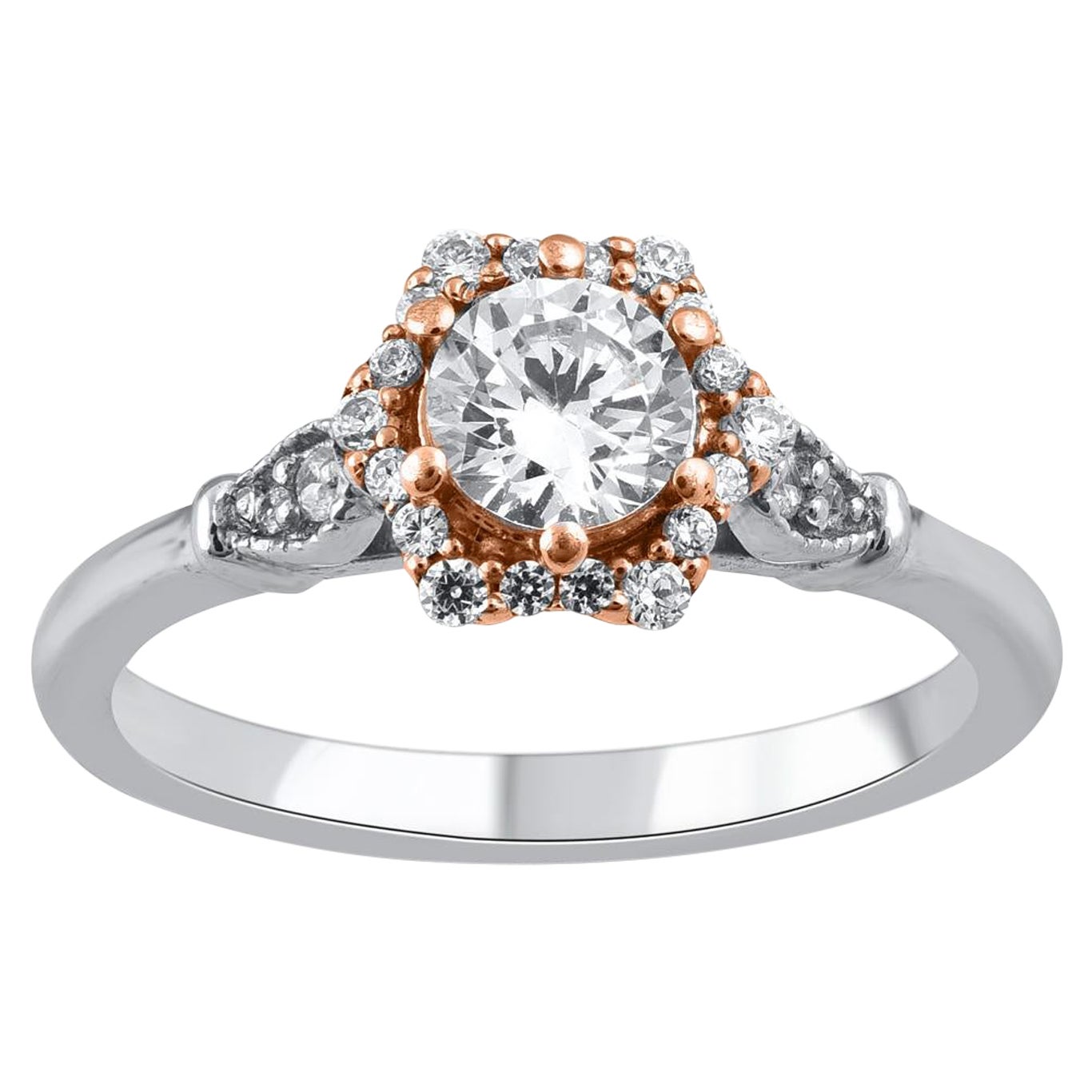 TJD 0,75 Karat Brillantschliff Diamant 14KT Gold Sechseckige Fassung Verlobungsring