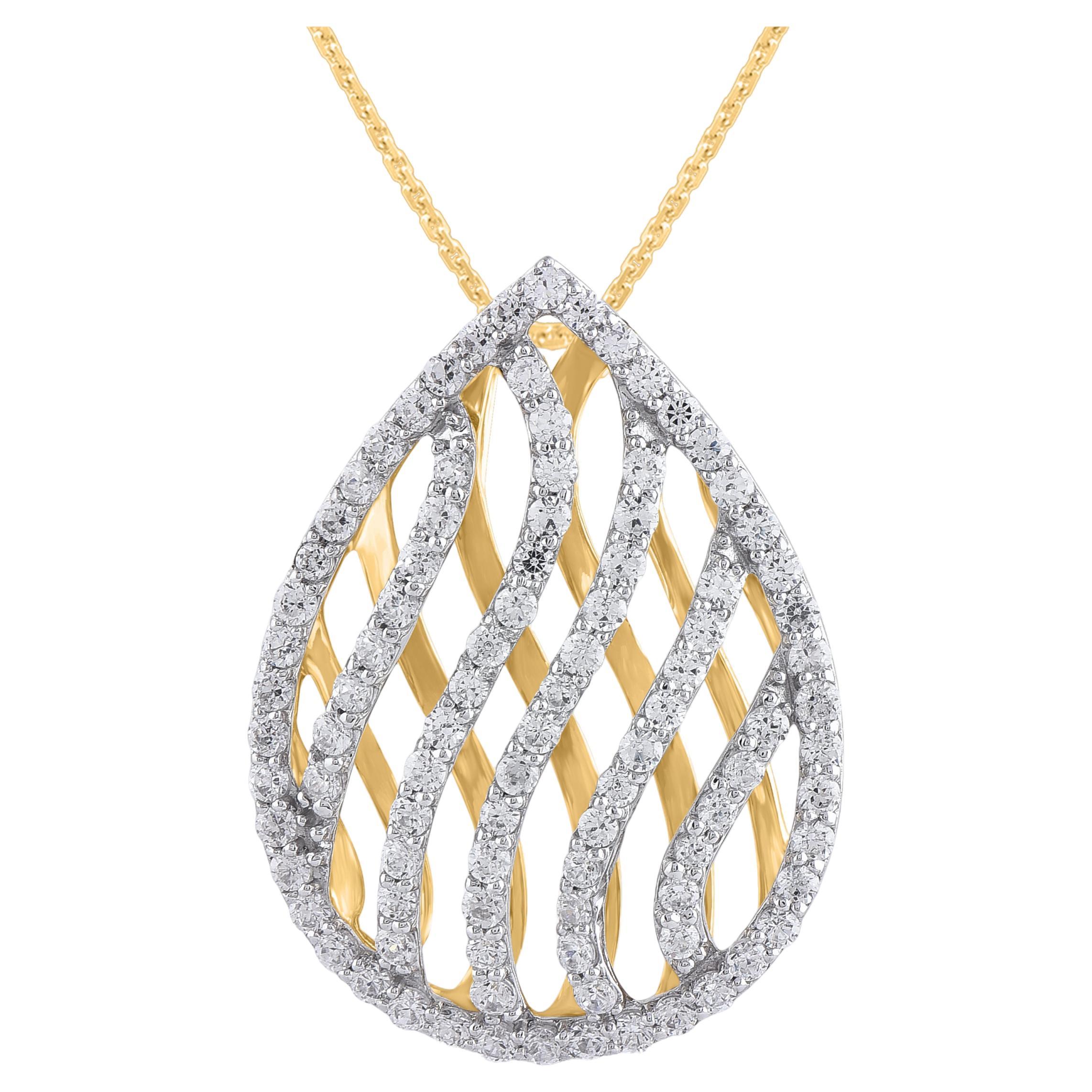  TJD 0.75 Carat Brilliant Cut Diamond Drop Pendant Necklace in 14KT Yellow Gold For Sale