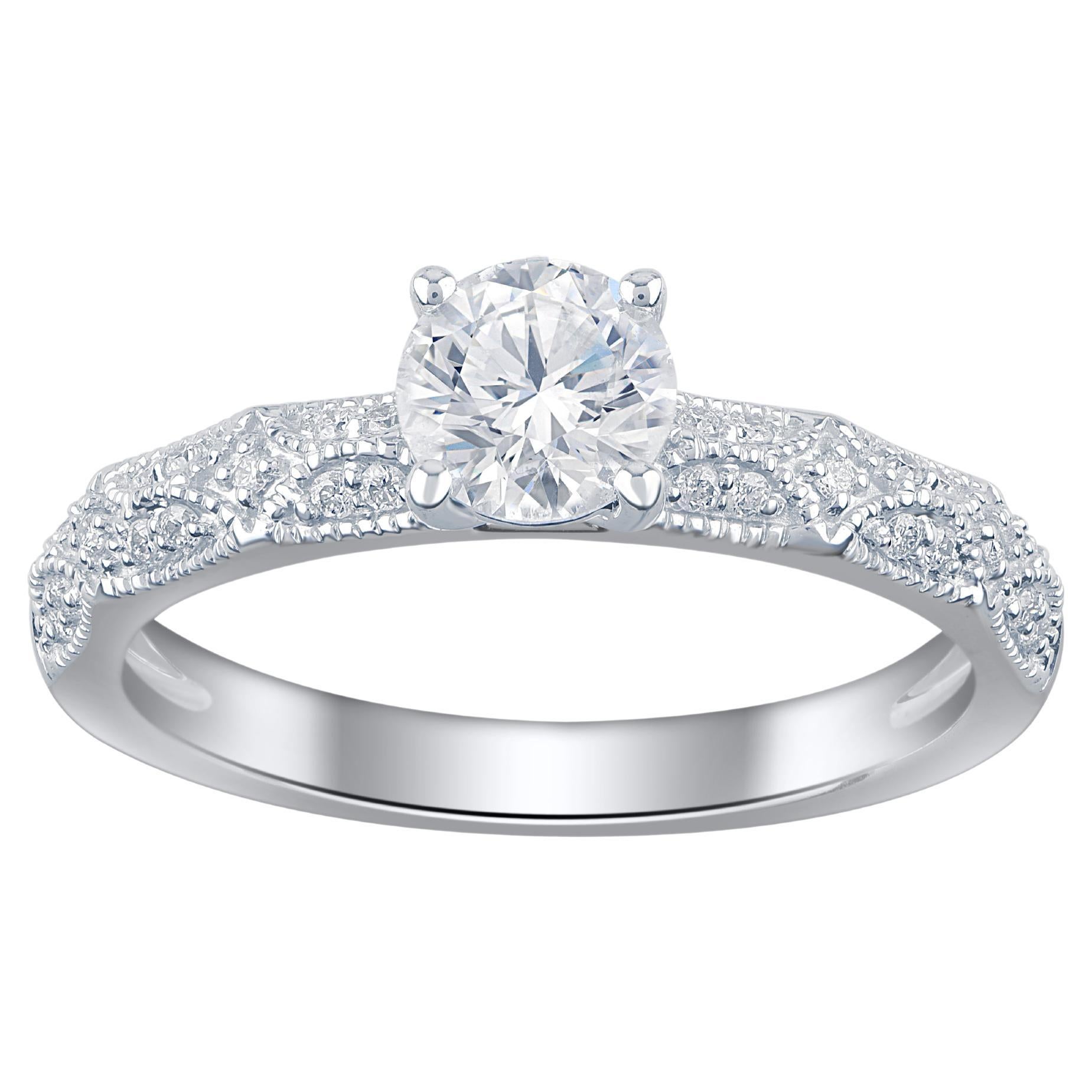 TJD 0.75 Carat Brilliant Diamond 14 Karat White Gold Solitaire Wedding Ring