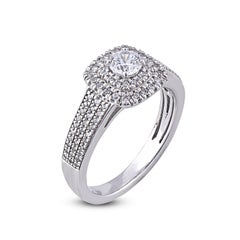 TJD Anillo doble halo de compromiso de oro blanco de 14 quilates con diamantes de 0,75 quilates