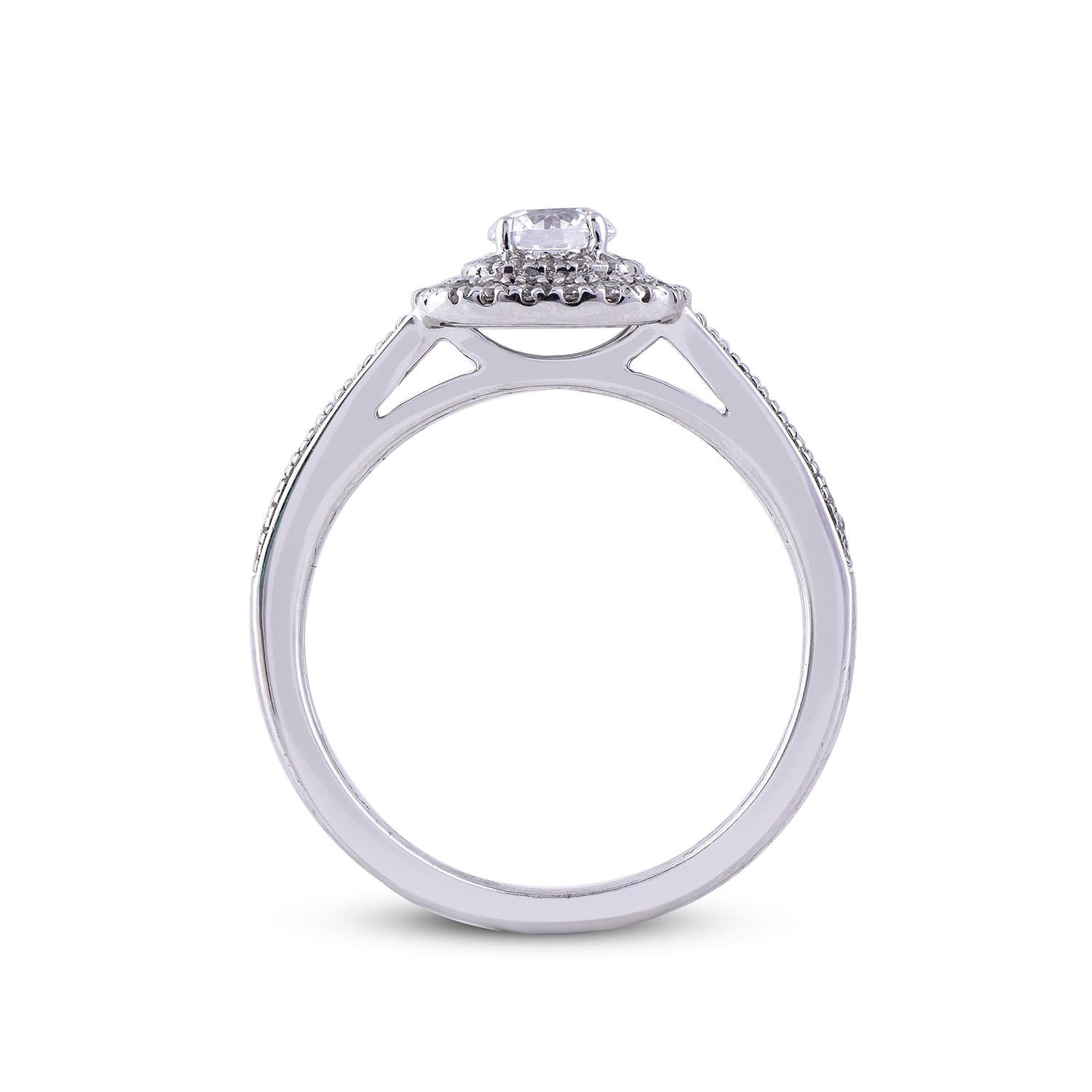 Women's TJD 0.75 Carat Diamond 14 Karat White Gold Engagement Double Halo Ring For Sale