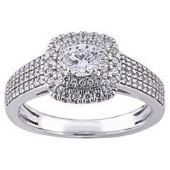TJD 0.75 Carat Diamond 14 Karat White Gold Engagement Double Halo Ring