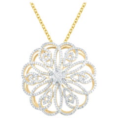 TJD 0.75 Carat Diamond 14 Karat Yellow Gold Filigree Floral Pendant