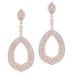 TJD 0.75 Carat Diamond 18 Karat Rose Gold Open Leaf Shape Dangling Earrings