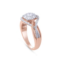 TJD 0.75 Carat Diamond 18 Karat Rose Gold Vintage Crossover Engagement Ring