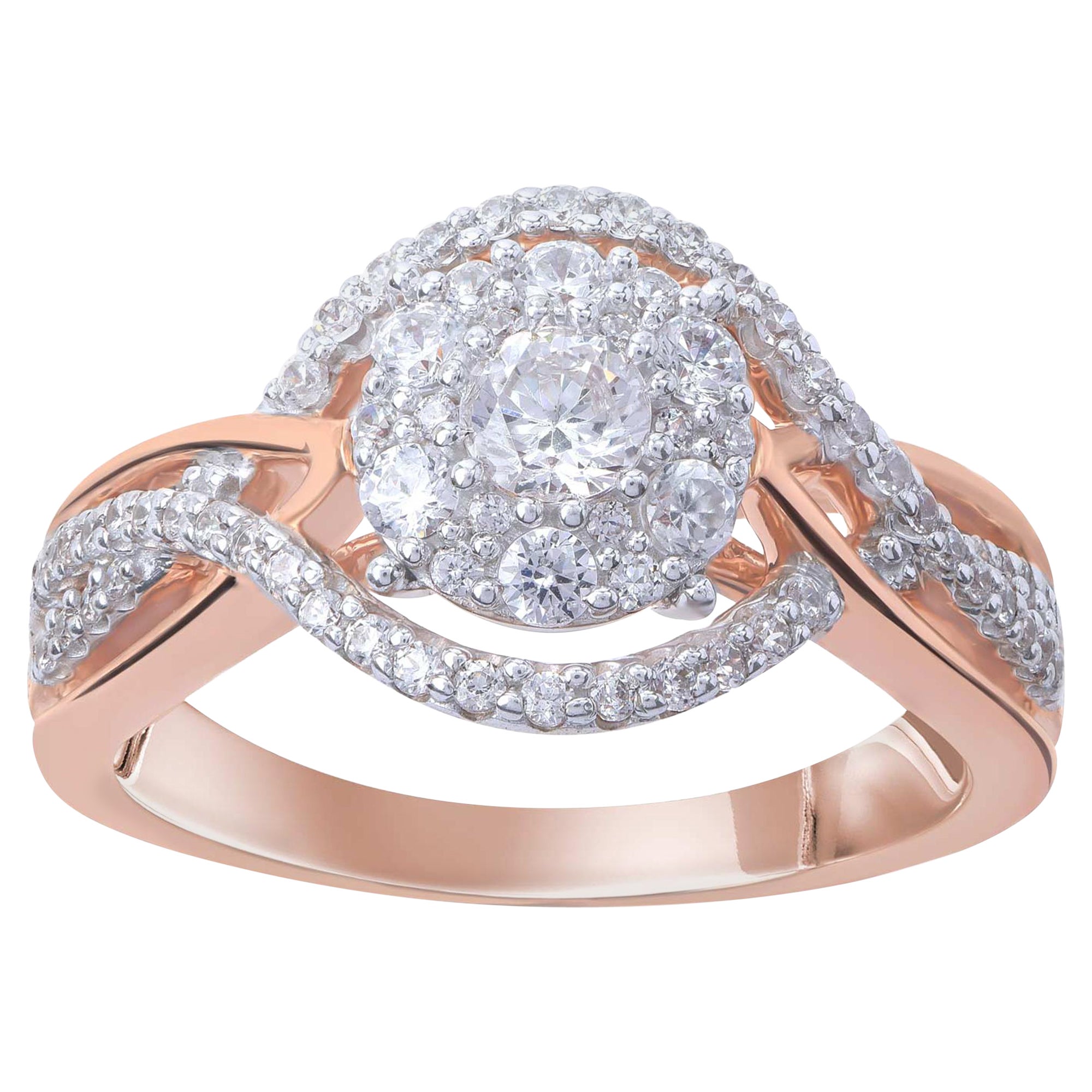 TJD 0.75 Carat Diamond 18 Karat Rose Gold Vintage Crossover Engagement Ring