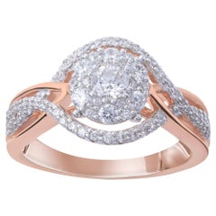 TJD 0.75 Carat Diamond 18 Karat Rose Gold Vintage Crossover Engagement Ring