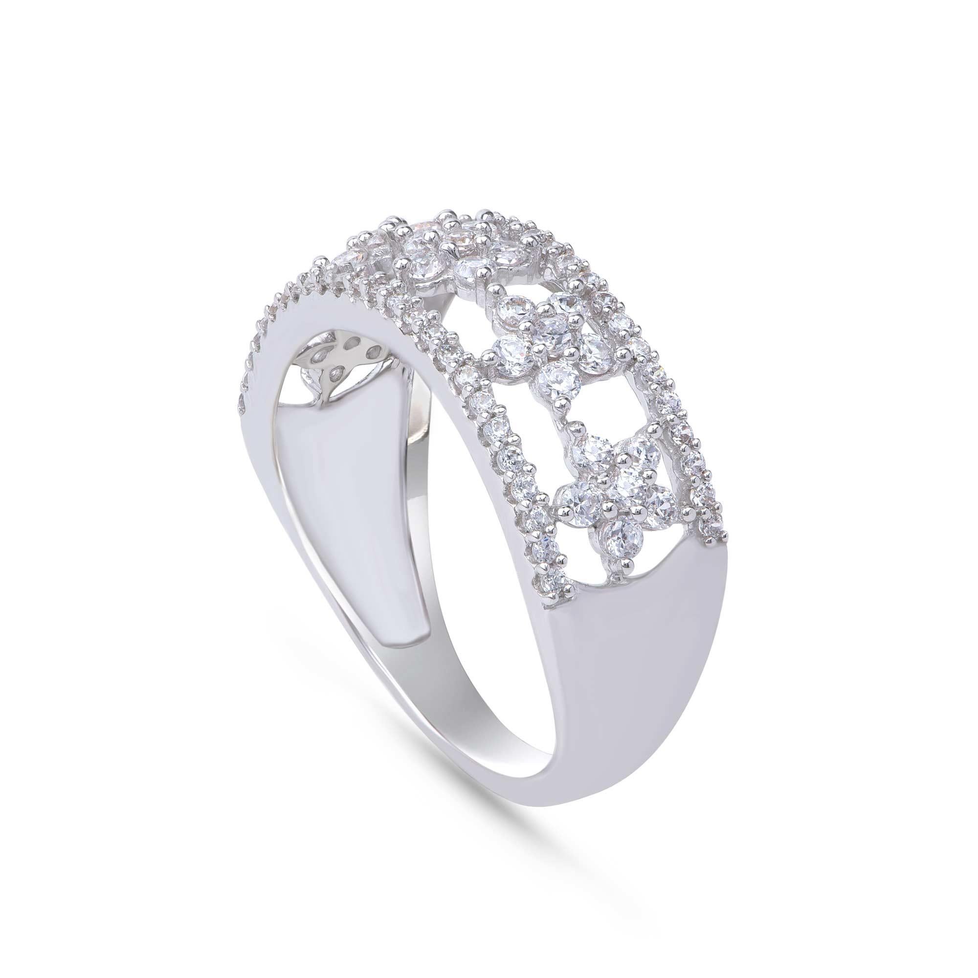 TJD Anillo Aniversario/Boda Cinco Flores 0,75 Quilates Diamante Oro Blanco 18 Kilates Moderno en venta