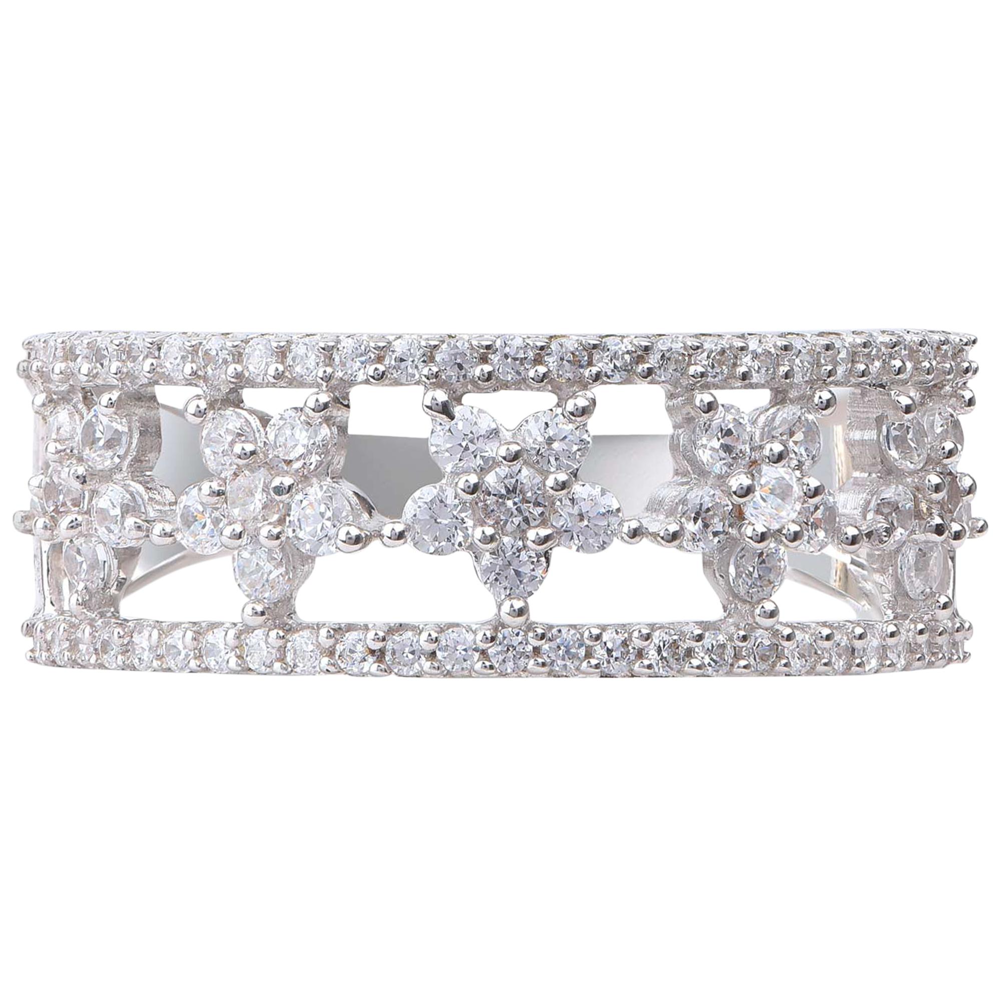 TJD Anillo Aniversario/Boda Cinco Flores 0,75 Quilates Diamante Oro Blanco 18 Kilates en venta