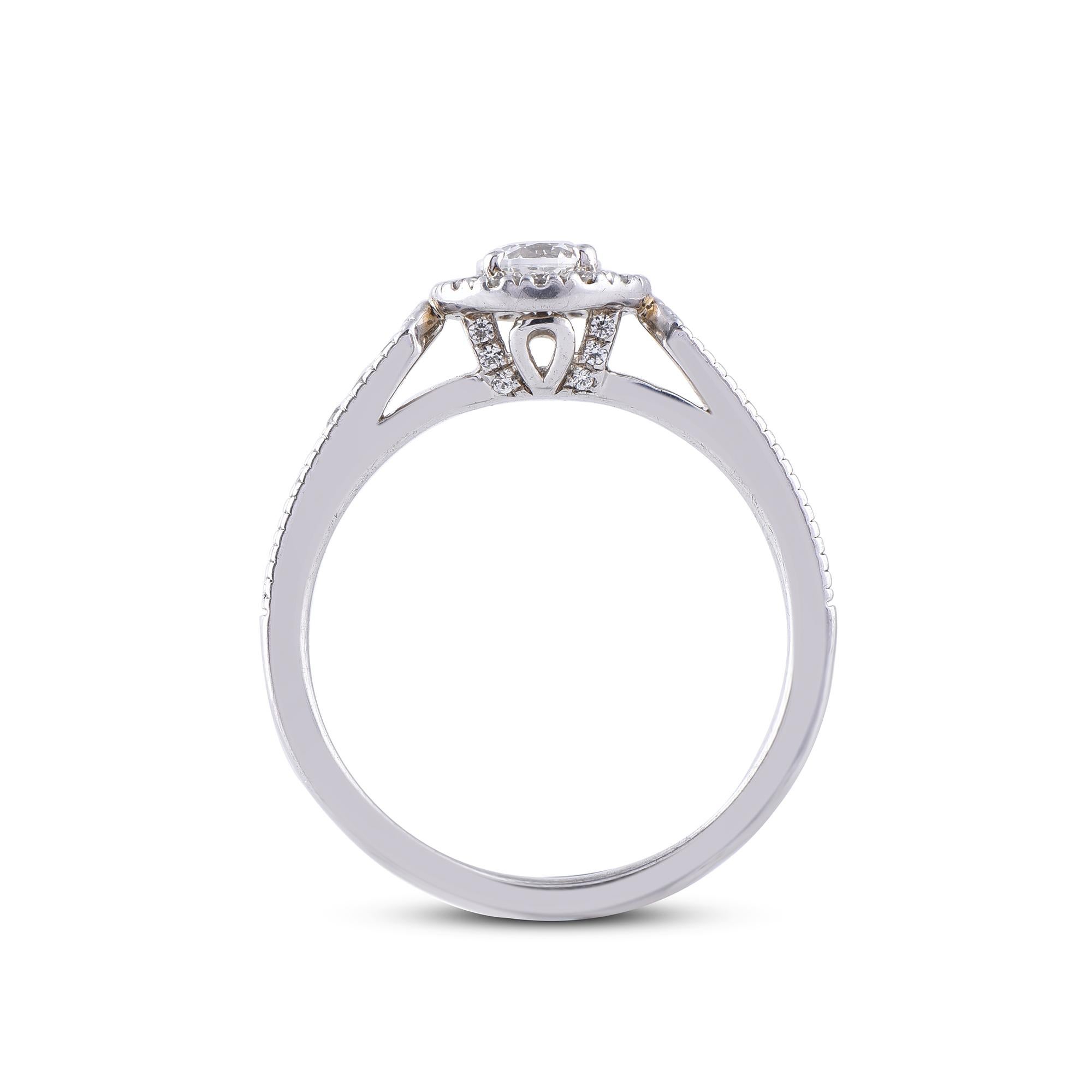 TJD 0.75 Carat Diamond 18 Karat White Gold Halo Engagement Ring In New Condition For Sale In New York, NY