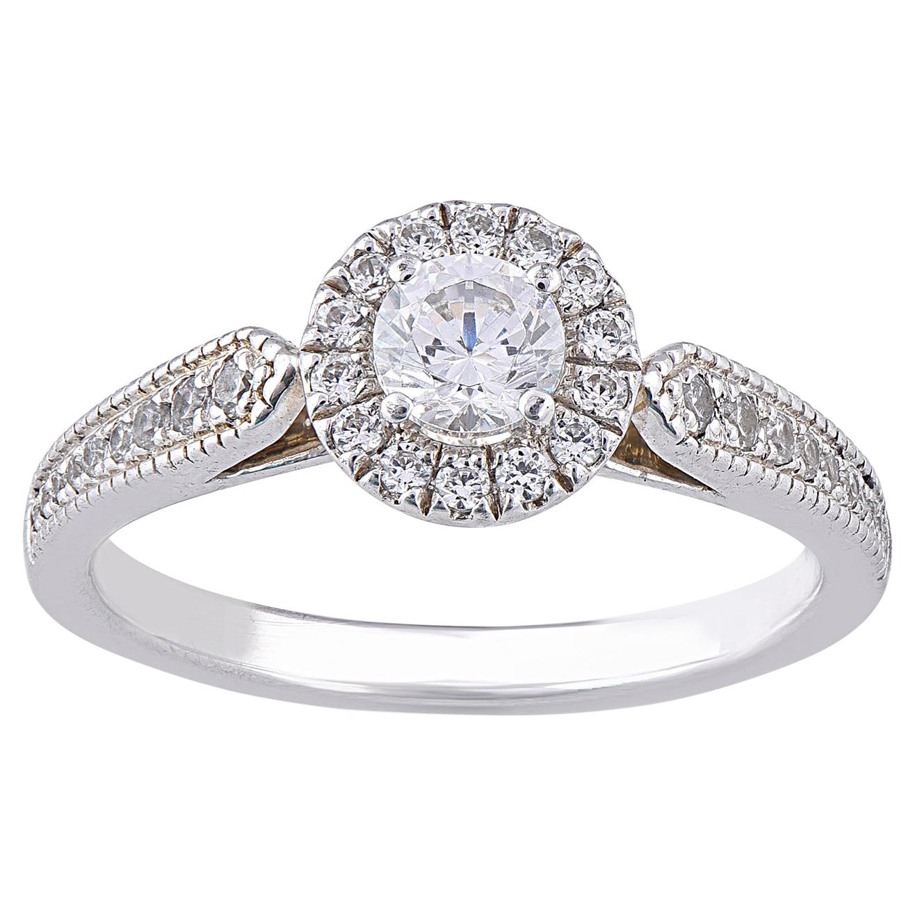 TJD 0,75 Karat Diamant-Verlobungsring aus 18 Karat Weißgold mit Halo