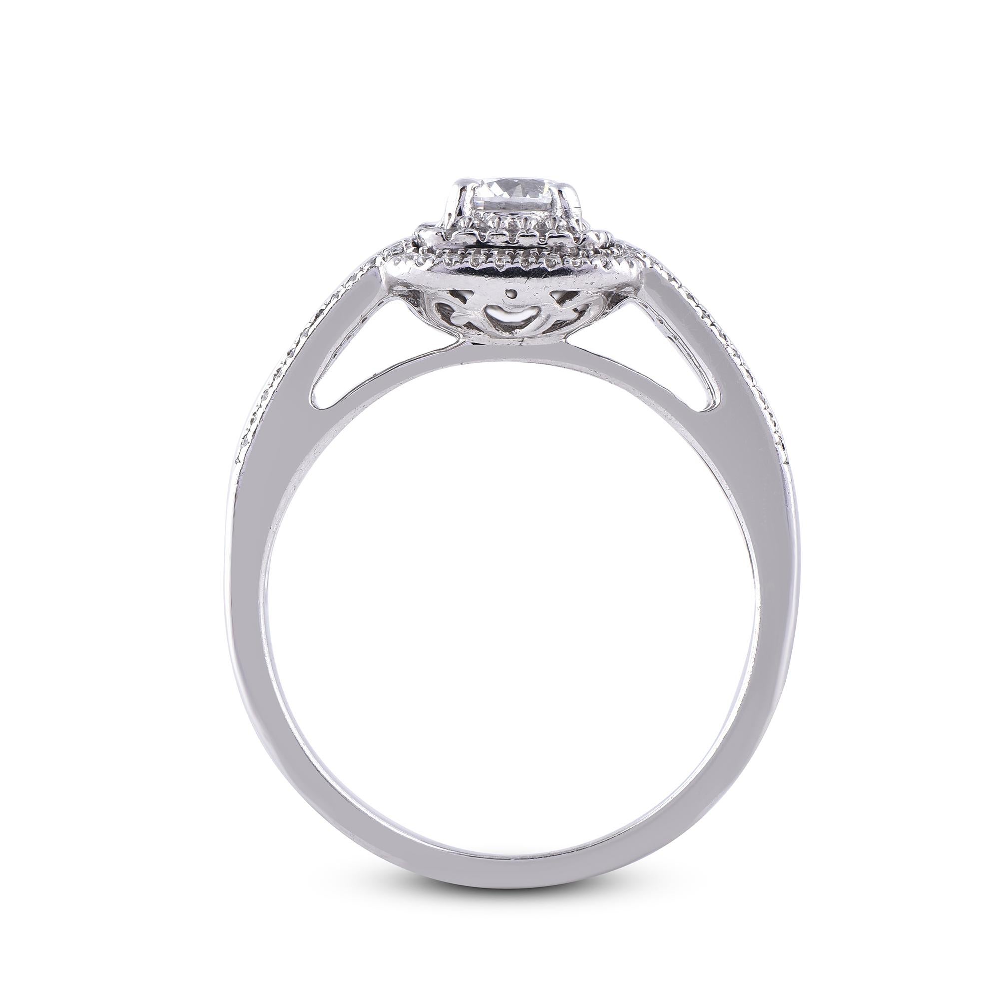 Women's TJD 0.75 Carat Diamond 18 Karat White Gold Sqare Double Frame Engagement Ring For Sale