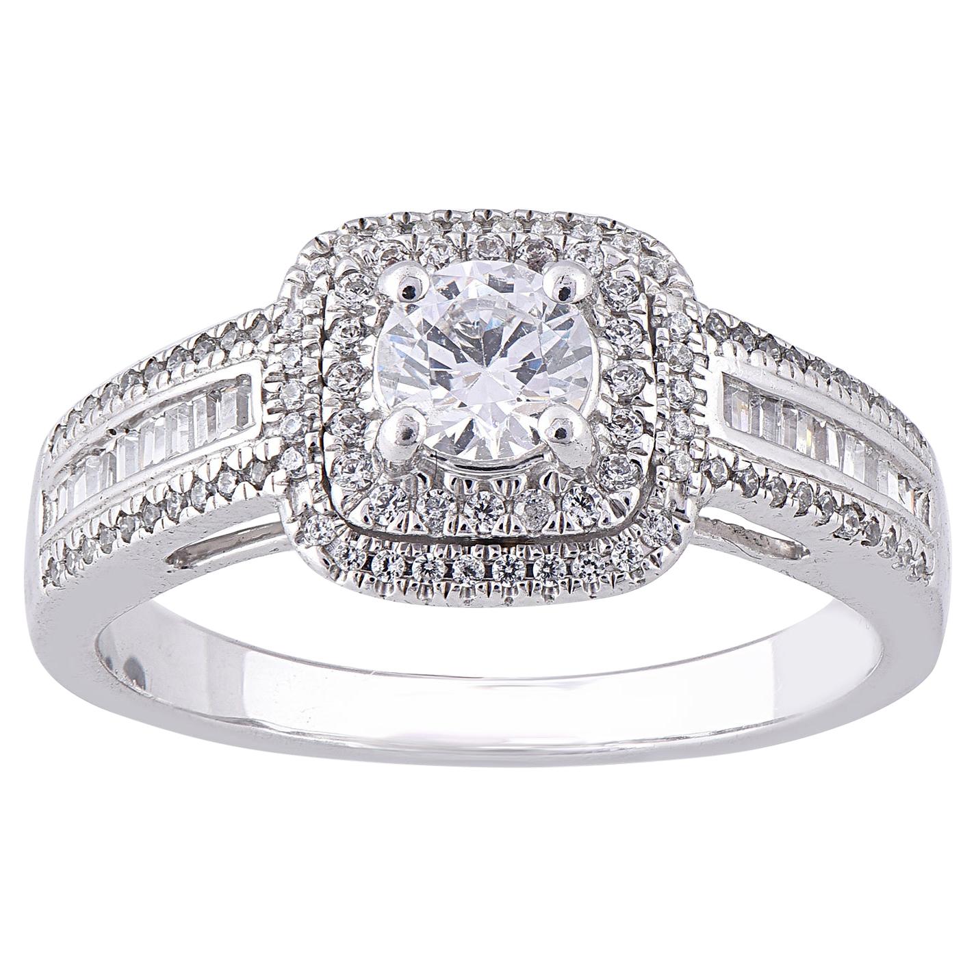 TJD 0.75 Carat Diamond 18 Karat White Gold Sqare Double Frame Engagement Ring For Sale