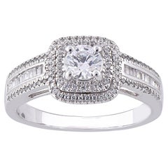 TJD 0.75 Carat Diamond 18 Karat White Gold Square Double Frame Engagement Ring